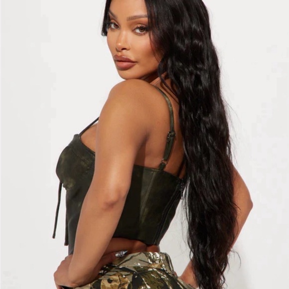 Fashion Nova Faux Leather Corset Top | Lace-Up Bustier Camisole Y2K Clubwear - Picture 5 of 15